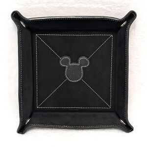 RARE Disney Genuine Leather Mickey Mouse Snap Valet Catchall Tray Black Velvet